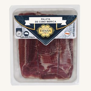 España e Hijos Ibérico 50% de cebo shoulder ham (Paleta), from Toledo, pre-sliced in small cuts ideal for tapas, 500 gr