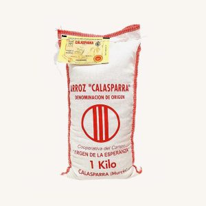 Virgen de la Esperanza Calasparra round rice (arroz), DO Calasparra, ideal for paella, from Murcia, bag 1 kg front