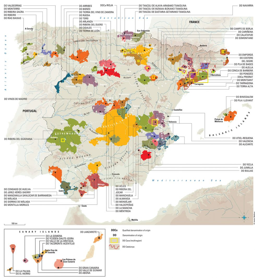 Map of Spanish DO wines