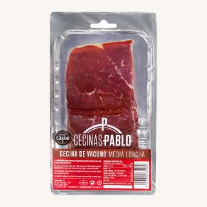 Cecina de vacuno (viande de bœuf légèrement fumée), de León, pré-tranchée en demi-tranches