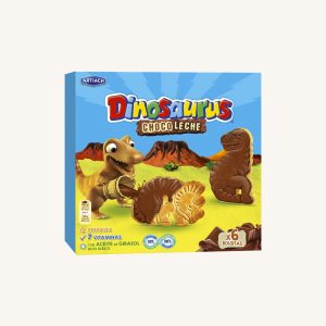 Biscuits aux céréales enrobés de lait et de chocolat Dinosaurus et vitamines (galletas choco leche), boîte de 255g