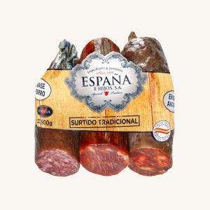 Paquet de 3 Assortiment traditionnel avec Chorizo, Salchichón et Lomo (longe), de Tolède, demi-morceaux