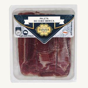 Jambon d'épaule ibérique 50% de barbacoa (Paleta), de Tolède, prétranché en petites coupes idéal pour les tapas
