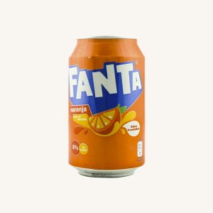 Boisson gazeuse Fanta Naranja avec 8% de jus d'orange, faible en calories, canette