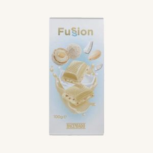 Fussion - chocolat blanc fourré crémeux à la noix de coco et amandes hachées, de Jijona, Alicante, bar