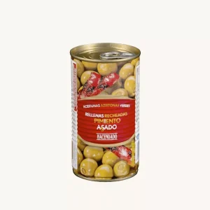 Olives vertes manzanilla farcies au poivron rôti, en conserve