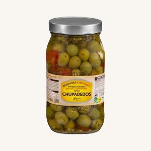 Olives fendues assaisonnées style Chupadedos (aceitunas partidas estilo Chupadedos), de Séville, pot