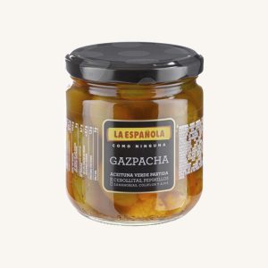 Gaspacha d'olives vertes fendues, variété manzanilla, bocal