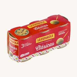 Olives vertes farcies aux anchois, Clásicas, variété manzanilla, paquet de 3 mini boîtes