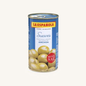 Olives vertes farcies aux anchois - Suaves, avec 35% de sel en moins, variété manzanilla, boîte