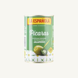 Olives vertes farcies au jalapeño, Pícaras, moyennement épicées, variété manzanilla, boîte