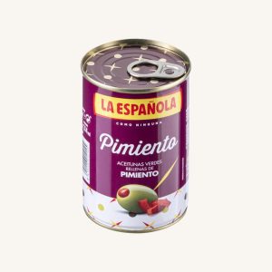 Olives vertes farcies au poivron rouge, Pimiento, variété manzanilla, boîte