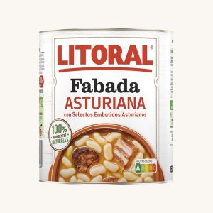 Fabada Asturiana (ragoût de haricots et de saucisses), plat traditionnel cuisiné, grande boîte