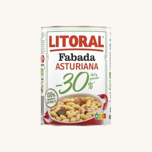 Fabada Asturiana (ragoût de haricots et saucisses), avec 30% moins de matières grasses et de sel, plat cuisiné, boîte