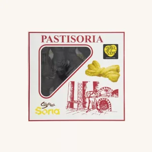 Noeuds de pâte feuilletée artisanale enrobés de chocolat (Lazos de hojaldre recubiertos de chocolate), de Soria, boîte moyenne