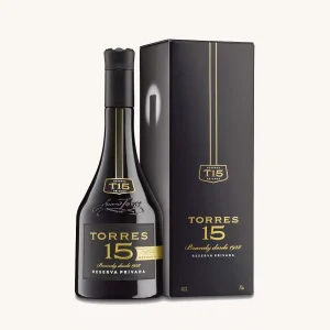 Torres 15 brandy Imperial, Réserve Privée, méthode Solera, Brandy de Penedès, de Catalogne, bouteille
