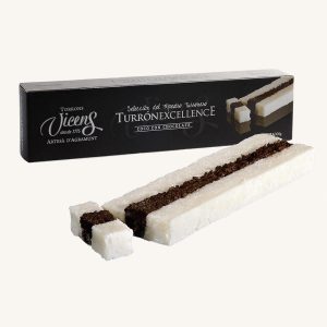 Torrons Vicens Noix de Coco au Nougat au Chocolat (turrón / torró de Coco con Chocolate), ligne Excellence, étui