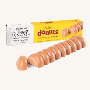 Torrons Vicens Donuts Nougat (turrón / torró aromatisé au beignet), avec praliné crémeux aux amandes, étui