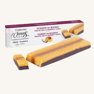 Torrons Vicens Nougat Mangue, Passion et Noix de Coco (turrón / torró de mangue, fruit de la passion et noix de coco), étui